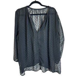 Old Navy XXL Sheer Black Polka Dot Blouse Witchy Whimsigoth Long Sleeve Flowy
